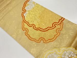 雪輪に枝垂れ桜・菱・亀甲模様織出し袋帯